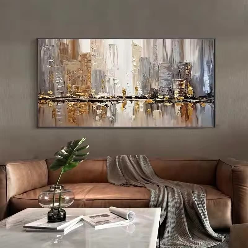 Golden Cityscape Abstract Painting
