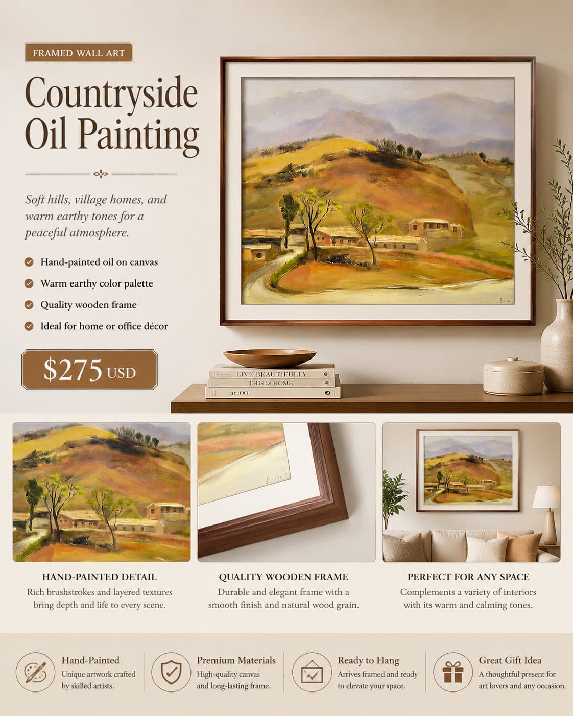 Tranquil Countryside Landscape Painting — wall art