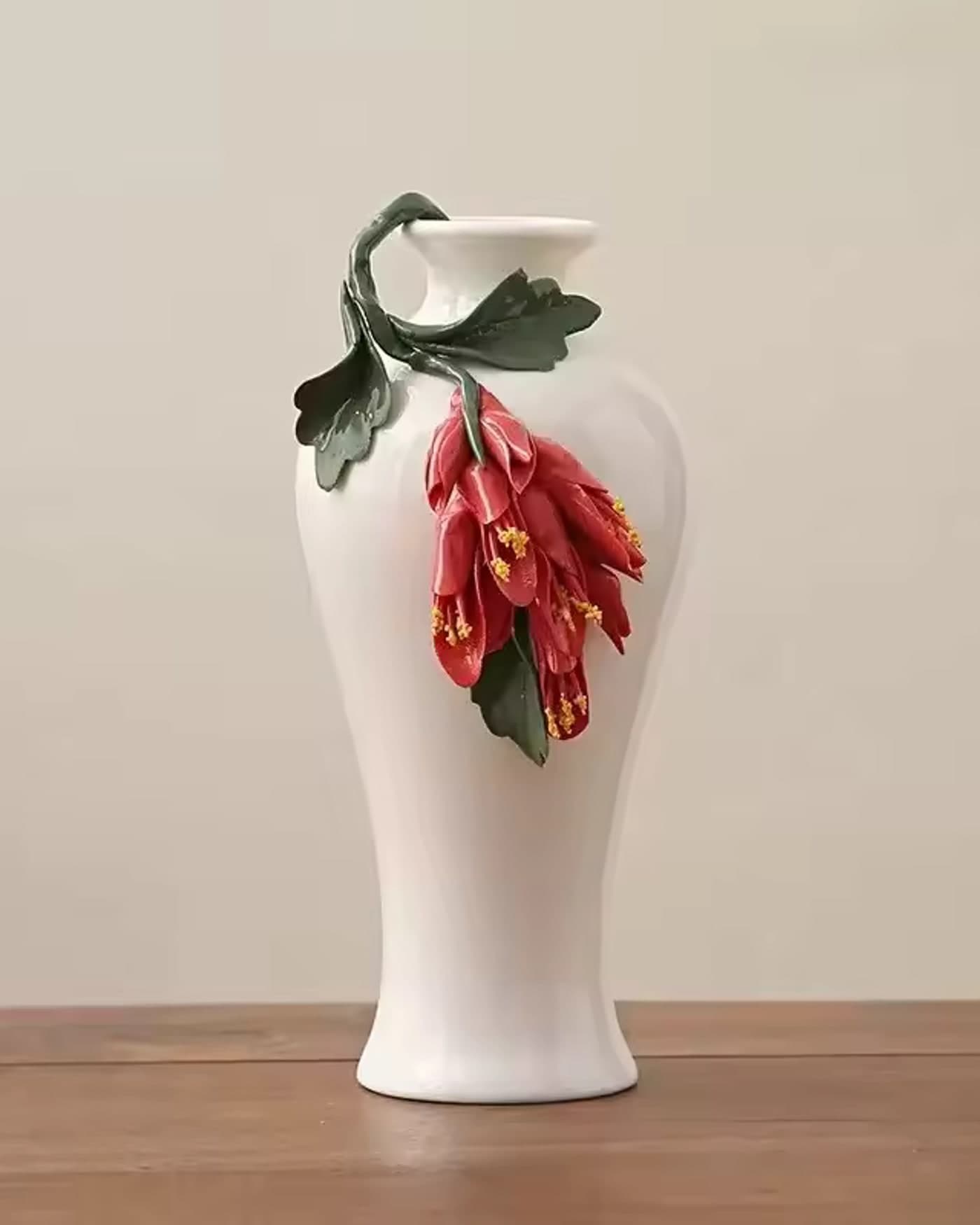 Floral Appliqué Porcelain Vase