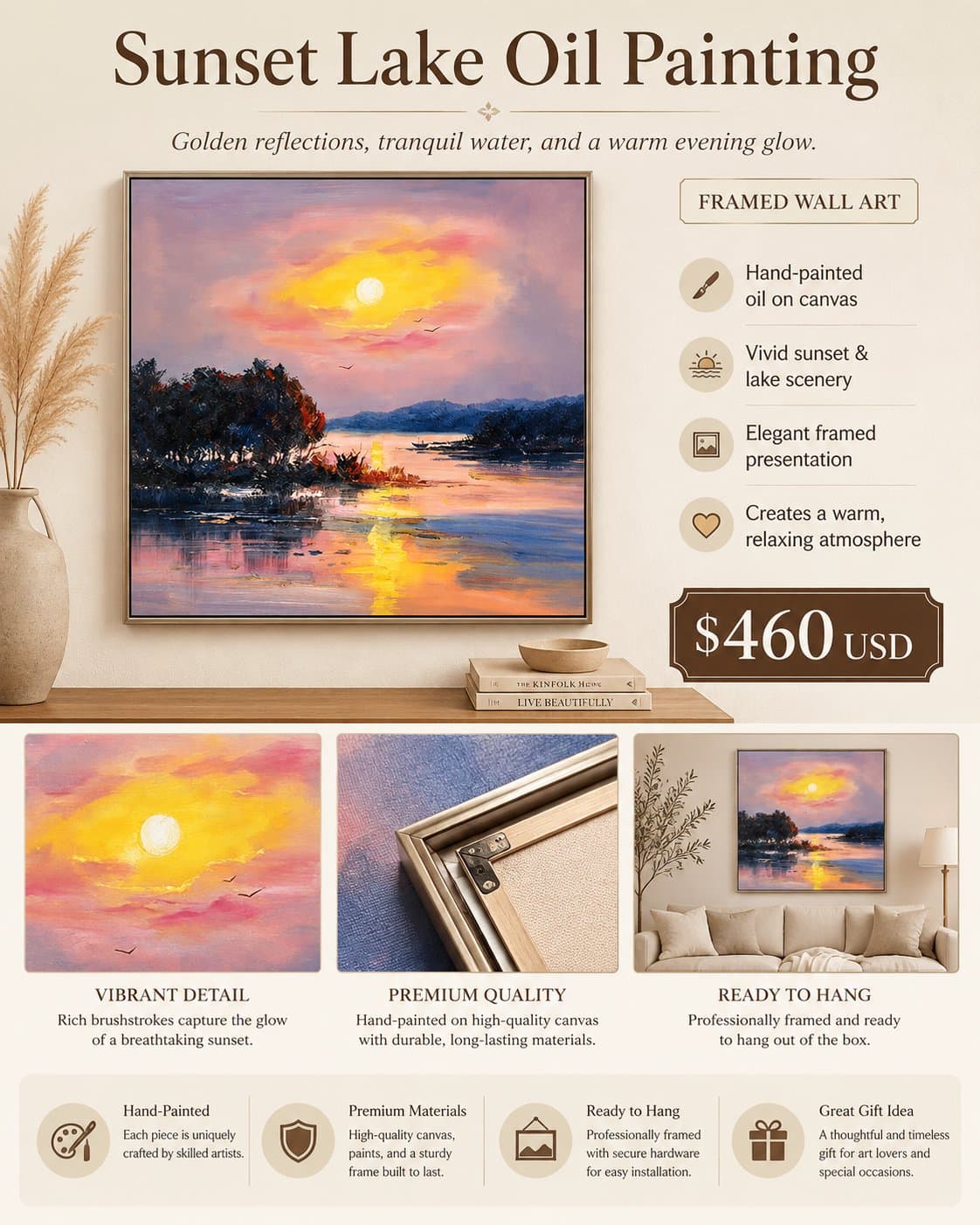 Sunset Lake Landscape Painting — wall art