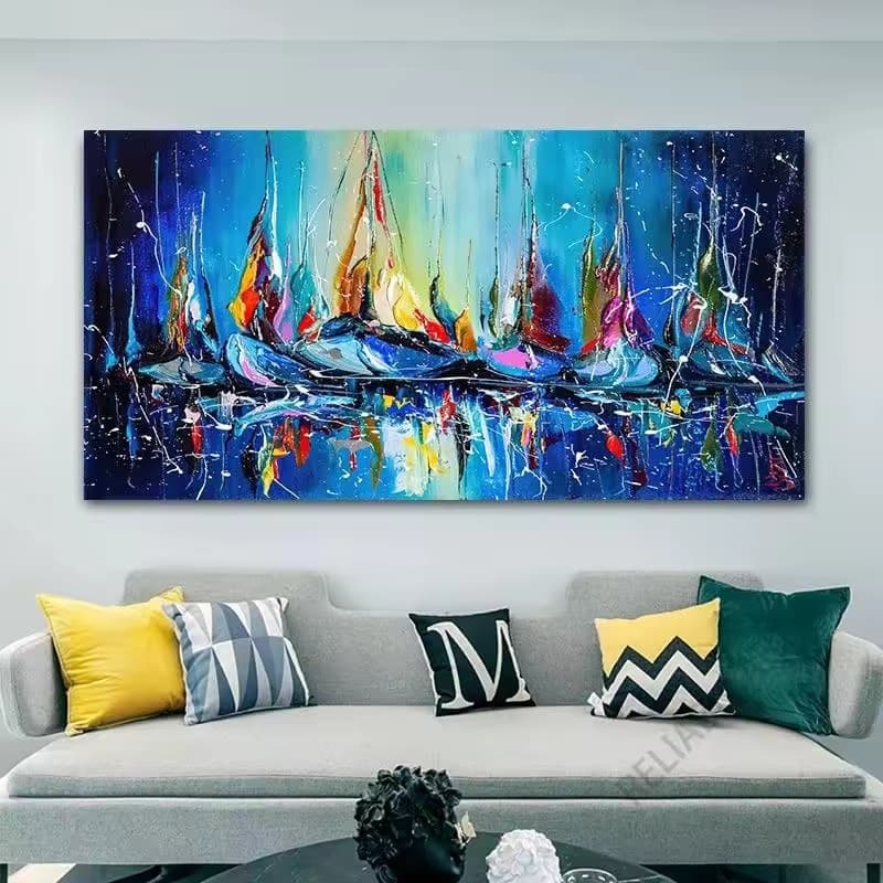Blue Abstract Sailboats Canvas