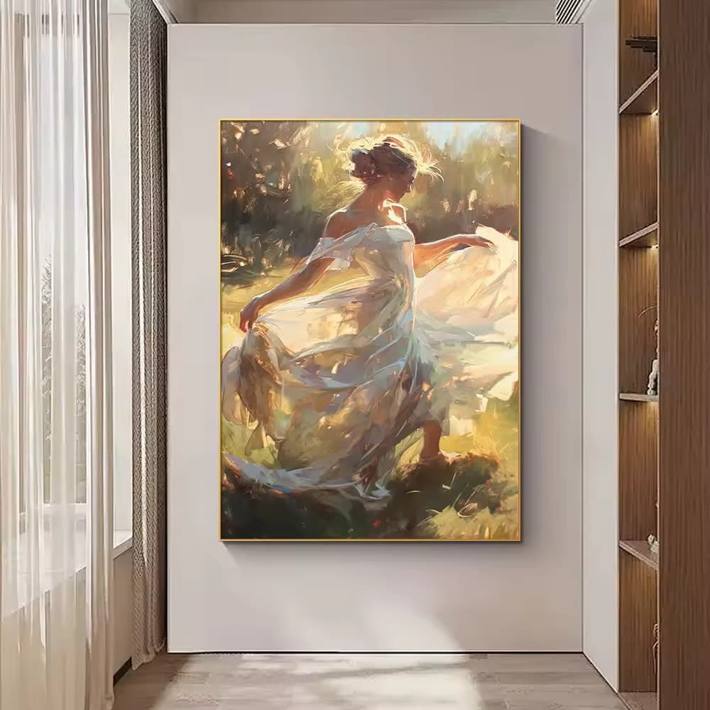 Woman in White Dress Oil Painting